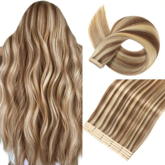 20Pcs 14 Inch Chestnut Brown to Bleach Blonde Tape-in Hair Extensions for Women